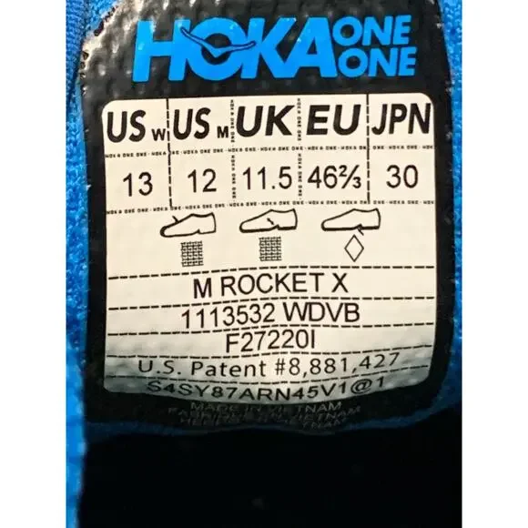 Hoka One One Rocket X Running Shoes Sneakers Blue Yellow Mens Size 12 Women 13 - Picture 8 of 8